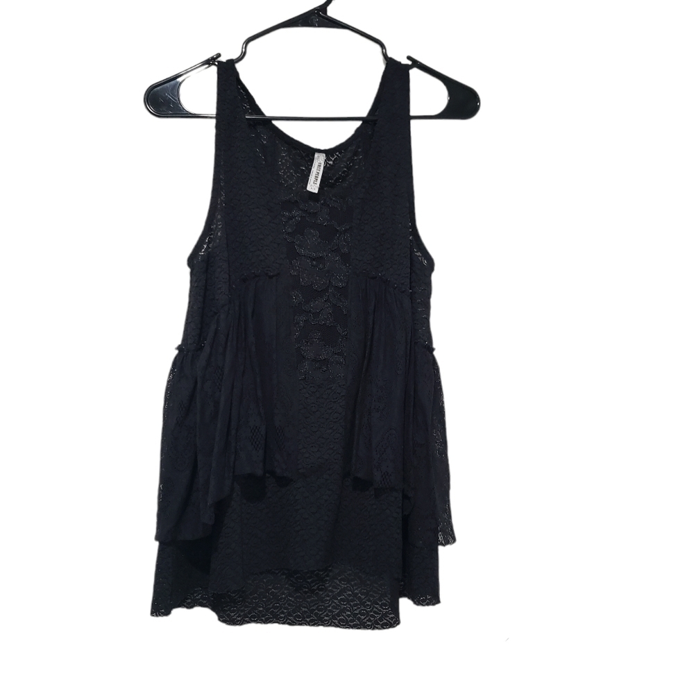 Free People Black Lace Ruffled Top Size Small